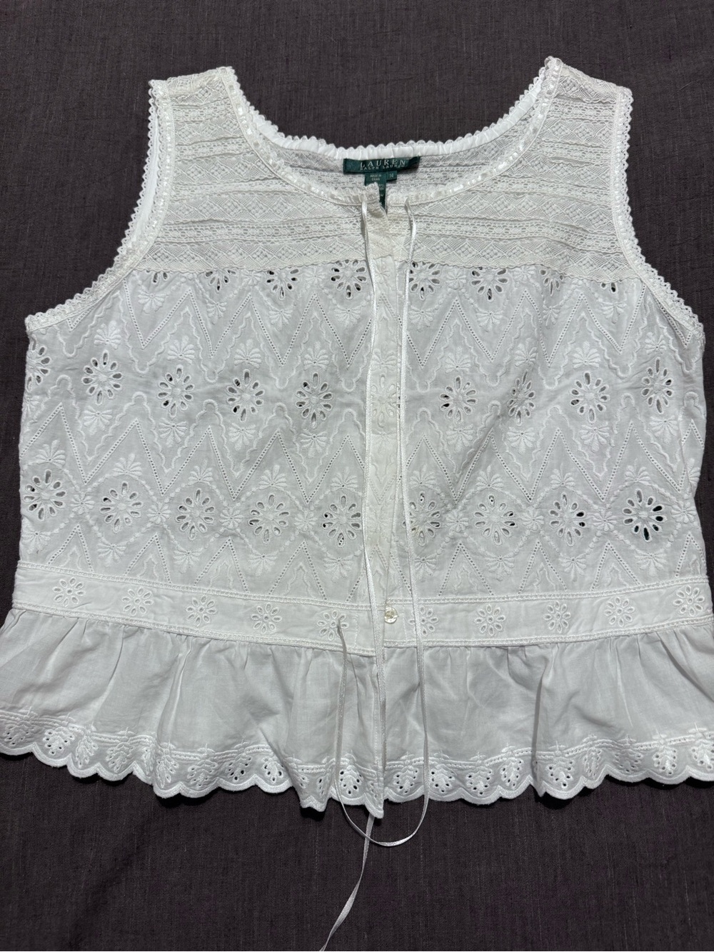 Ralph Lauren White Eyelet Sleeveless Tank Top